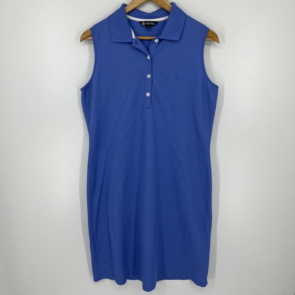 Brooks Brothers Womens Sleeveless Polo Dress Blue Pique Cotton Blend Size Large